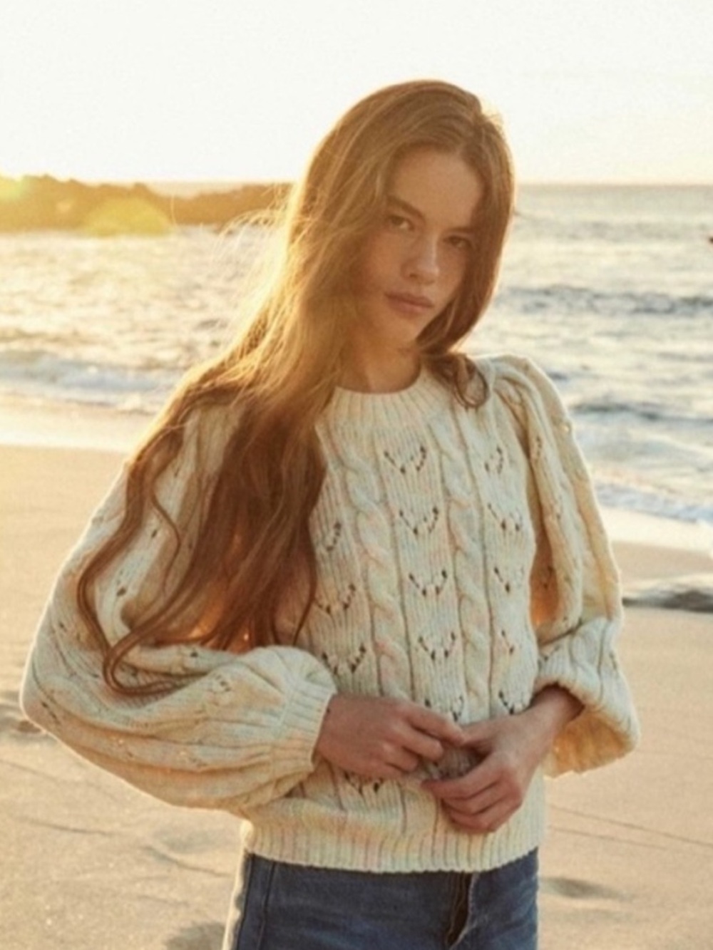 Doen Tudor Sweater Winter Sunrise Rainbow Speckle Knit Puff Sleeve Large $398